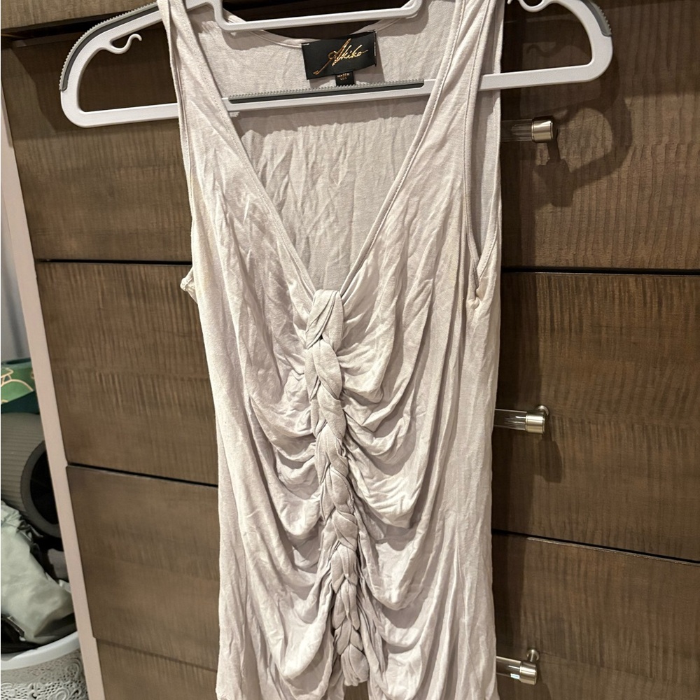 EUC Akiko Cream/Light Gray Ruched Tank Top